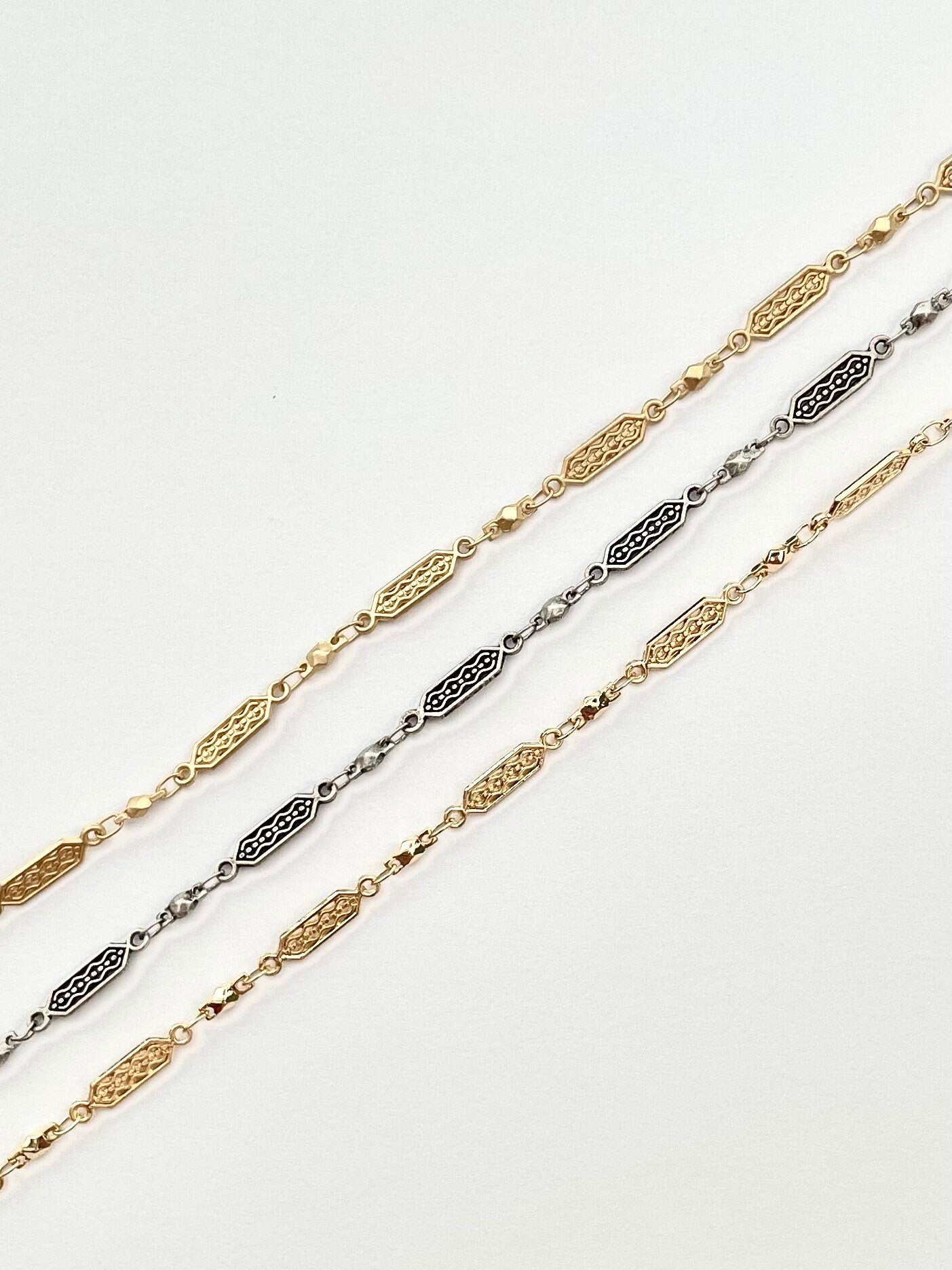 Tribal Filigree Chain, Plated Brass Chain, Silver Plated Brass Chain, Gold Plated Brass Chain, Silver Plated Chain, Gold Plated Chain