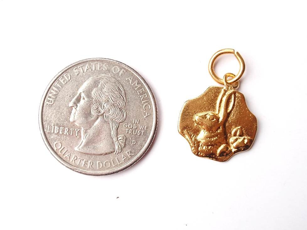 Rabbit Charm, Gold Charm, Bunny Rabbit, Rabbit Jewelry, Gold Pendant, Charm Bracelet, Britannium, Pewter Charm, Easter Charm