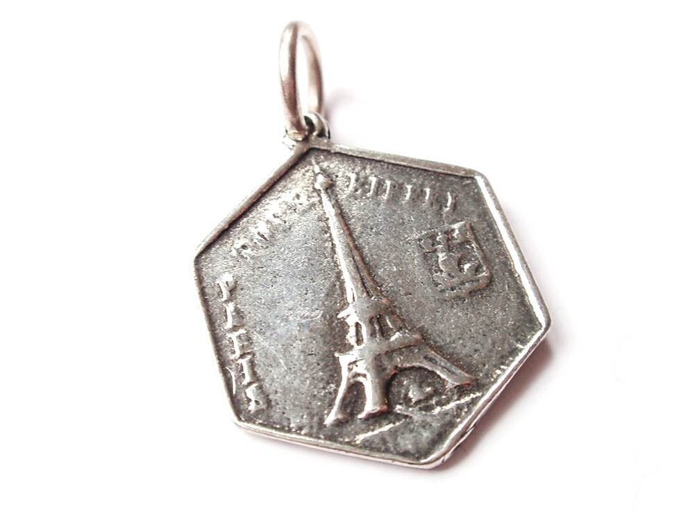 Gold Eiffel Tower Charm, Parisian Charm, Coin Jewelry, Paris Necklace, French Coin, Coin Charm, Eiffel Tower, French Jewelry, Paris Charm