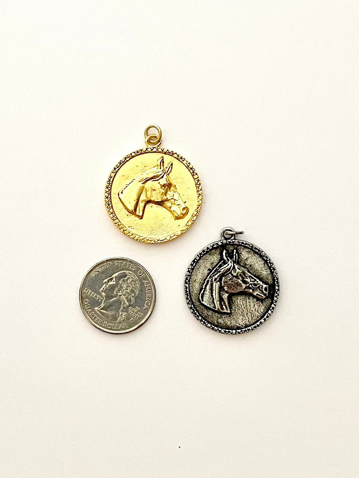Horse Pendant, Horse Coin Pendant, Horse Head Pendant, Gold Horse Pendant, Statement Horse Pendant, Equestrian Jewelry