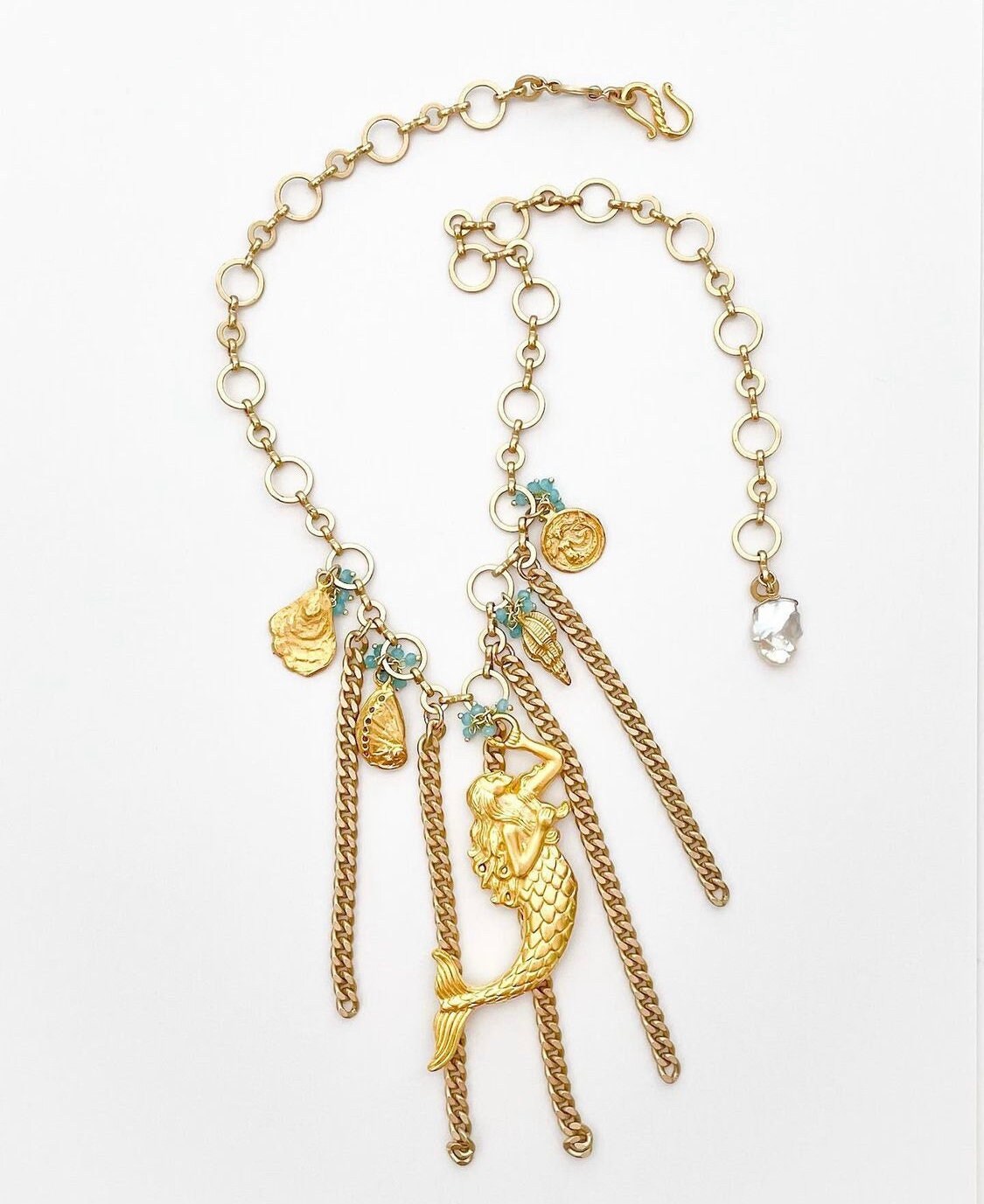 Gold Little Mermaid Pendant, Large Mermaid Charm, Ariel Necklace, Ocean Creature Jewelry, Mermaid Necklace, Gold Mermaid, Mermaid Charm