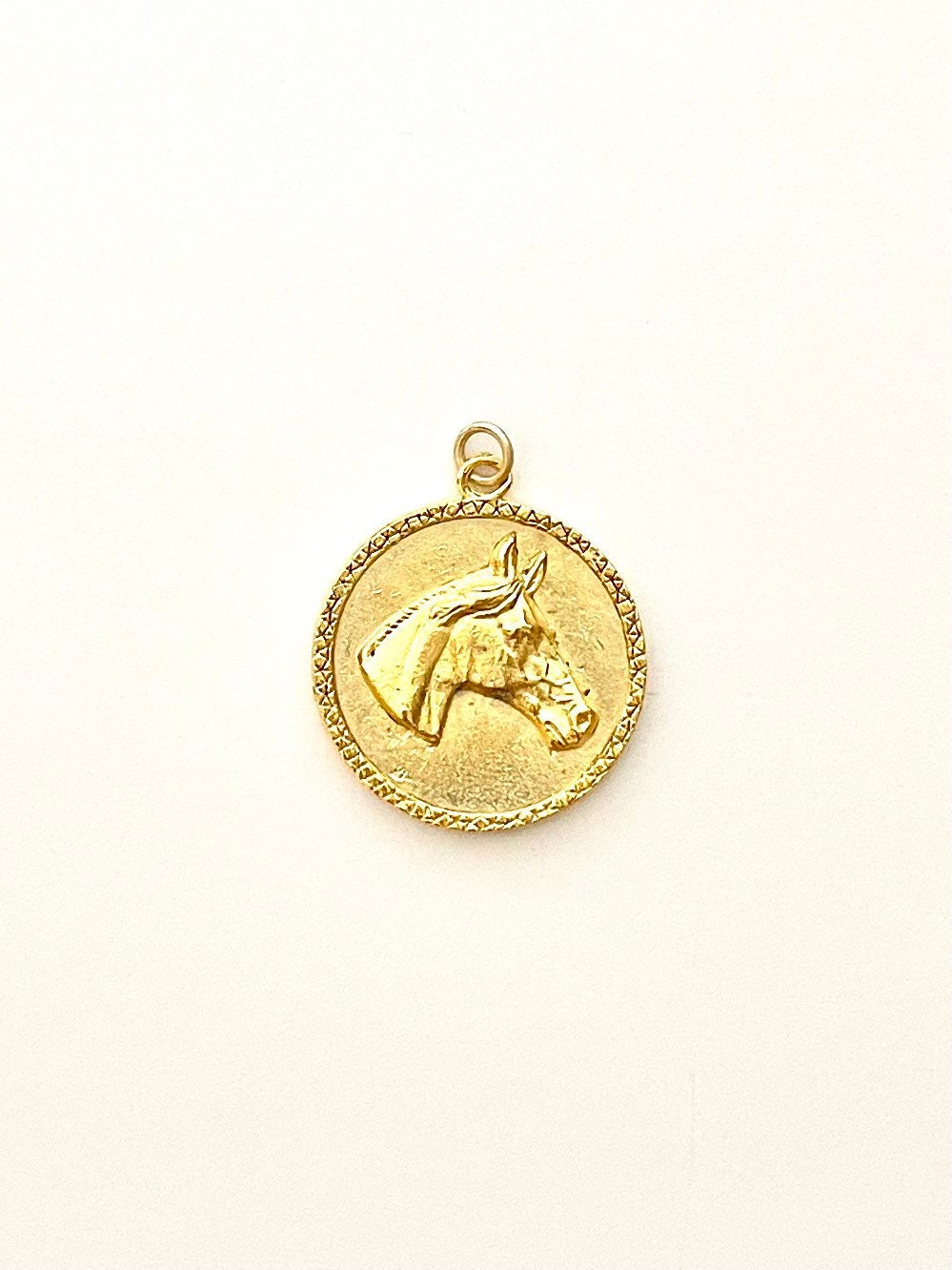 Horse Pendant, Horse Coin Pendant, Horse Head Pendant, Gold Horse Pendant, Statement Horse Pendant, Equestrian Jewelry