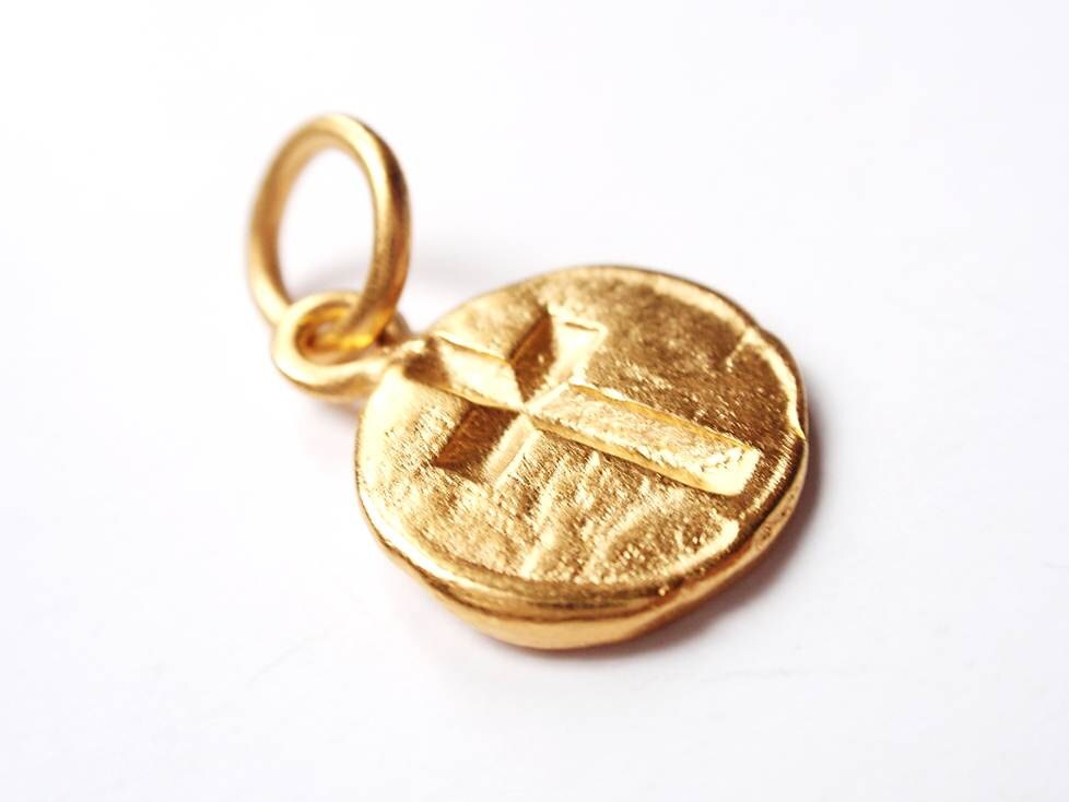 Small Gold Cross Coin Charm, Gold Charm, Gold Cross, Rosary Charm, Christian Necklace, Religious Jewelry, Christian Jewelry, Catholic Charm