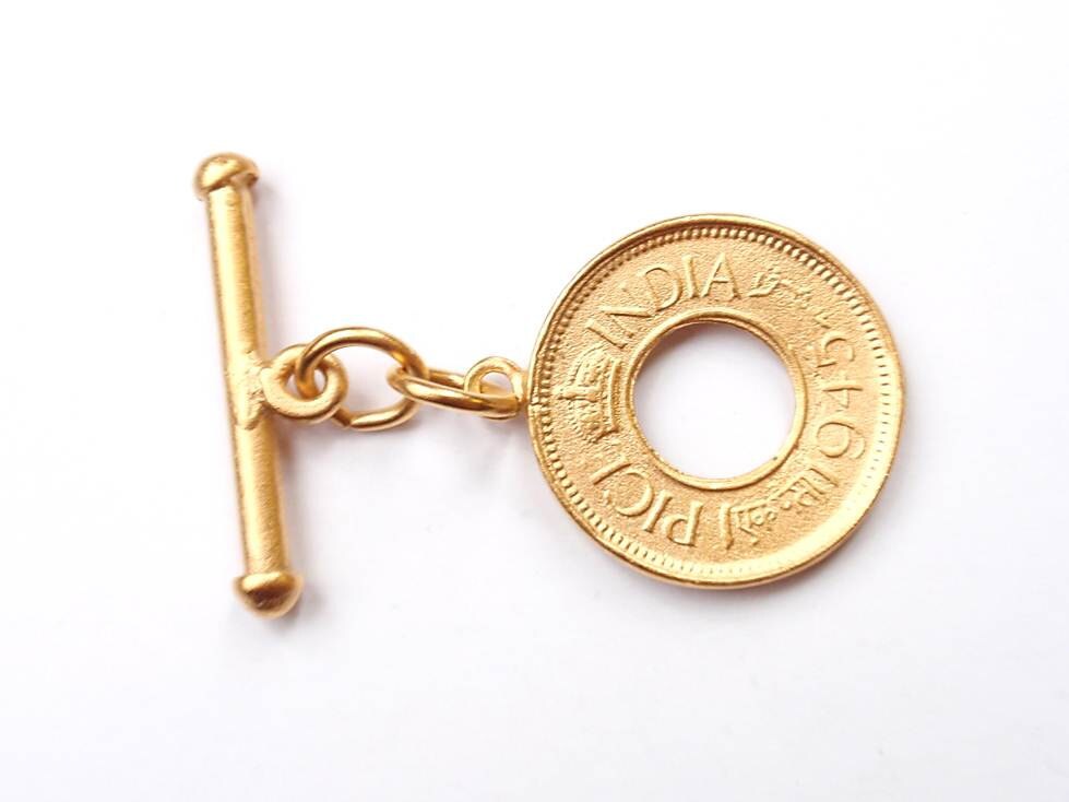 Gold Coin Clasp, Pewter Toggle, Gold Toggle Clasp, Pewter Clasp, Vintage Clasp, Vintage Toggle, Steampunk Clasp, Vintage Component, India