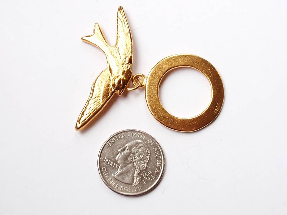 Gold Toggle Clasp, Gold Clasp, Swallow Necklace, Swallow Charm, Statement Necklace, Bird Toggle, Gold Finding
