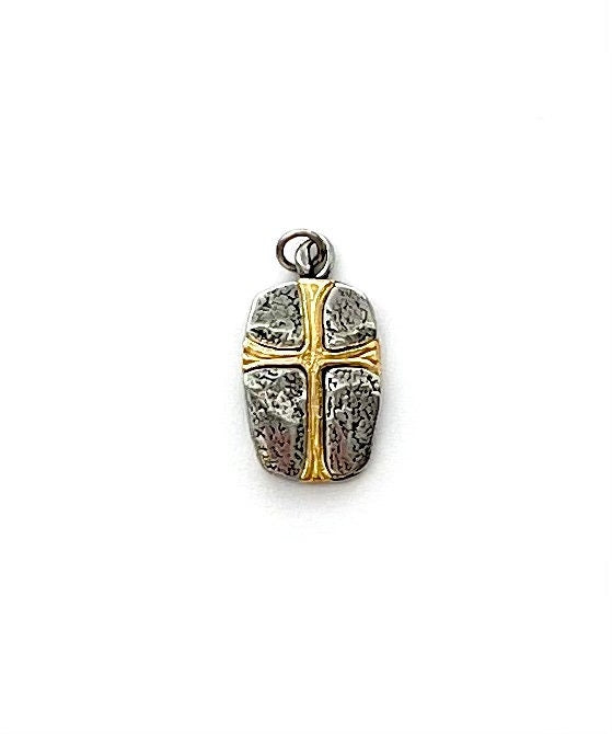 Cross, Shield Charm, Pewter Charm, Mixed Metal Cross, Gold Cross, Silver Pendant, Silver Cross, Charm Bracelet, Crucifix, Rosary