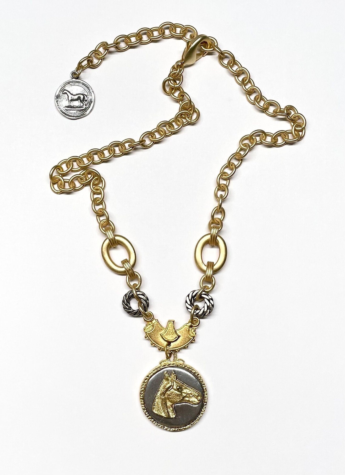 Horse Necklace, Equestrian Jewelry, Mixed Metal Necklace, Horse Pendant, Horse Charm