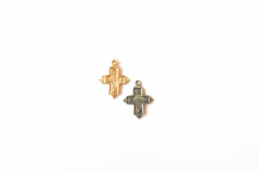 Small Textured Cross Charm - Available in Natural Britannium Finish or Gold