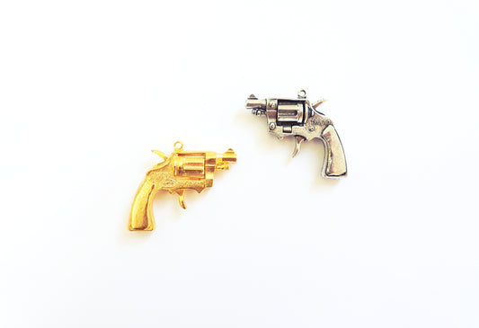 Revolver Gun Pendant – Silver or Gold Finish | Britannium Western Charm for Jewelry Making