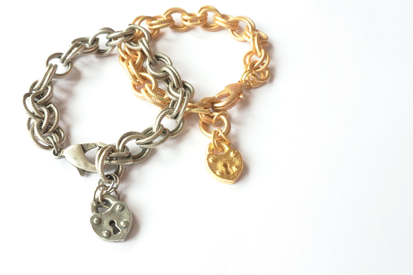 Heart Padlock Charm Bracelet – Chunky Chain Bracelet in Gold or Silver