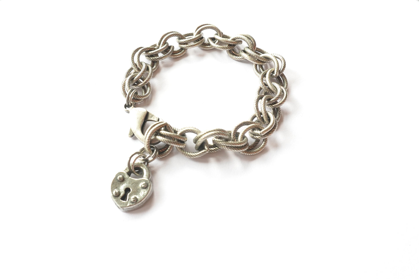 Heart Padlock Charm Bracelet – Chunky Chain Bracelet in Gold or Silver