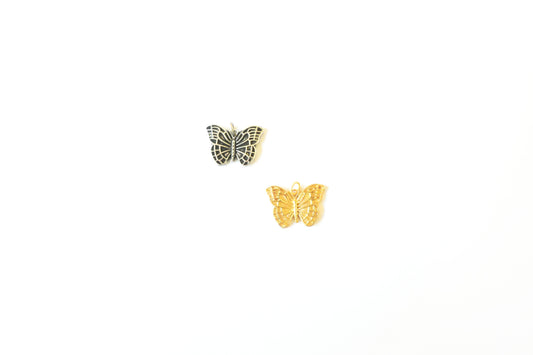 Butterfly Charm Pendant for Jewelry Making – Detailed Britannium Butterfly Charm in Gold Finish or Natural Silver Tone