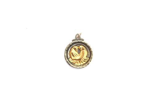 Lovebird Coin Pendant in Mixed Metal Britannium