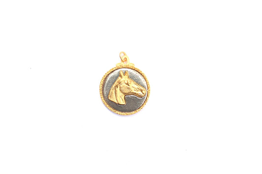 Horse Head Button Pendant in Mixed Metal Britannium