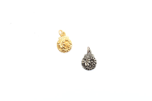 Coin Shaped Bouquet Charm In Britannium  - Medium – Nature's Bloom in Timeless Metal