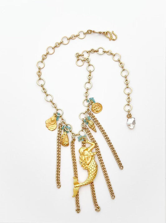 Little Mermaid Statement Necklace, Gold Chain Necklace, Ocean Necklace, Beach Jewelry, Beach Necklace, Adjustable Necklace, Multi Strand