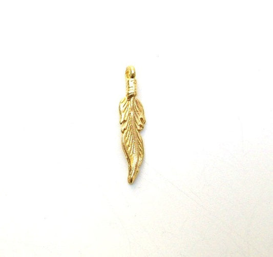 Gold Charm, Feather Charm, Feather Jewelry, Feather Pendant, Britanium Charm, Pewter, Pewter Feather