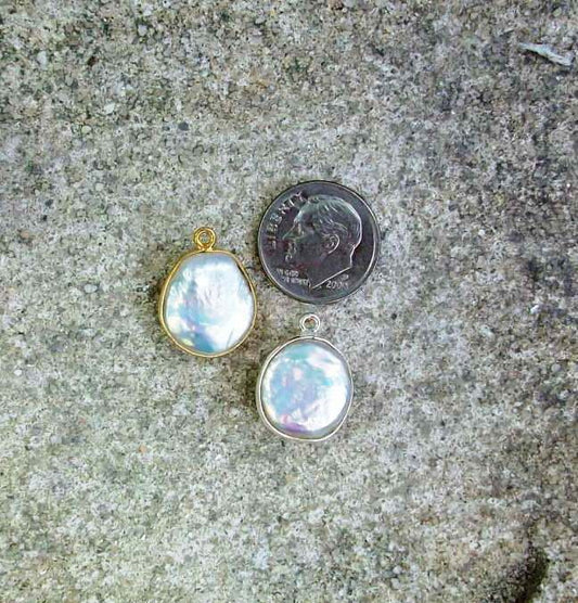 Coin Pearl Charm, Pearl Charm, Gold Pearl Charm, Pearl Pendant, Silver Pearl Charm, Gold Pendant, Silver Pendant