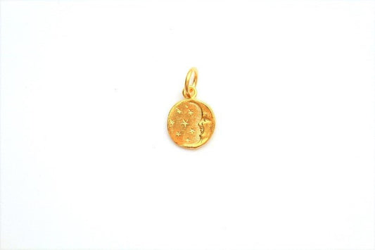 Gold Crescent Moon Coin Charm, Gold Moon, Space Charm, Celestial Jewelry, Cosmic Charm, Crescent Moon, Man In The Moon, Jewelry Finding,Moon