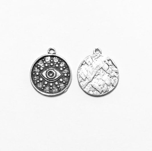 Evil Eye Charm, Hamsa, Talisman, Silver Pendant, Protection, Britannium Charm, Evil Eye Pendant, Silver Charm, Yoga