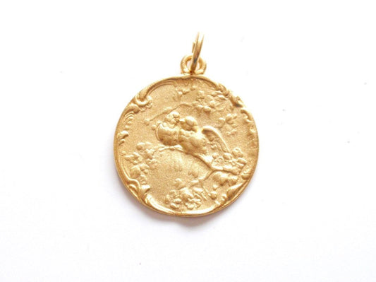 Gold Love Birds Charm, Bird Charm, Bird Jewelry, Nature Jewelry, Bird Pendant, Gold Charm, Bird Pendant, Love Charm, Coin Pendant,Coin Charm