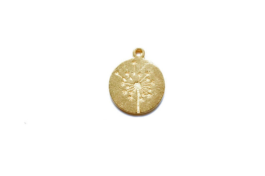 Gold Dandelion Coin Charm, Dandelion Charm, Pewter Charm, Flower Charm, Gold Flower, Gold Charm, Britannium, Wish Charm, Wish Pendant