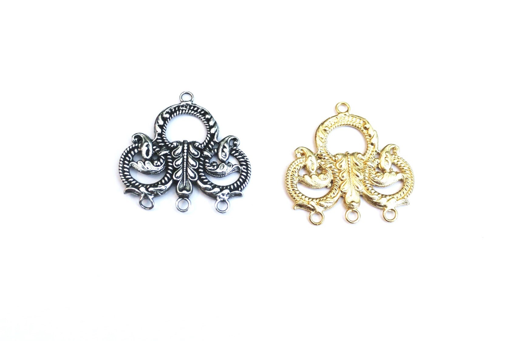 Gold Chandelier Component, Three Strand Connector, Multi Strand Component, Chandelier Earring, Jewelry Component, Divider Bar, Connector