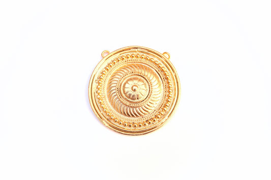 Gold Medallion Pendant, Shield Pendant, Large Pendant, Gold Statement Pendant, Statement Pendant, Jewelry Making, Disk Pendant, Antique Disk
