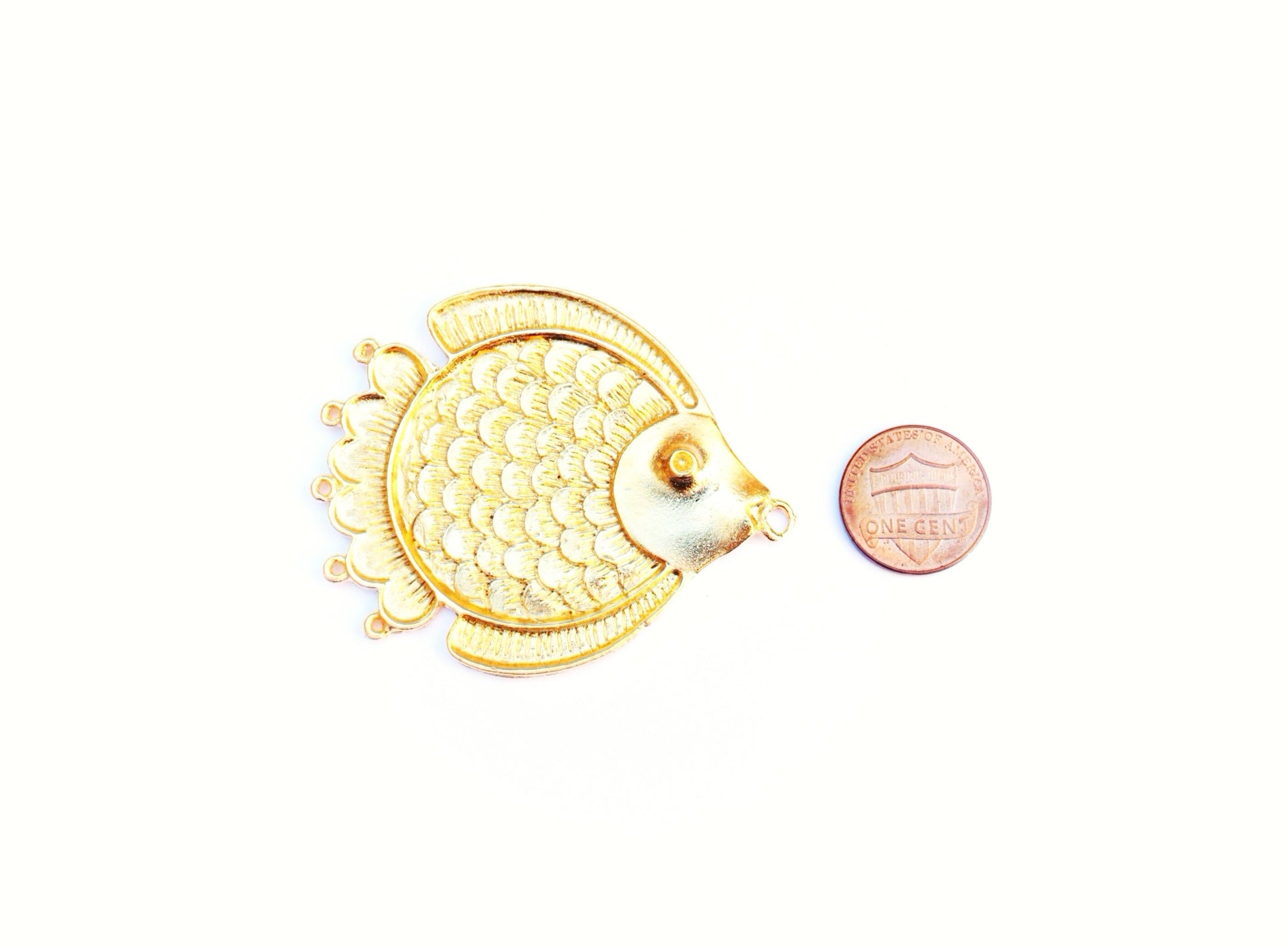 Gold Fish Pendant, Gold Medallion Pendant, Multi Strand Component, Large Pendant, Gold Pendant, Ocean Necklace, Beach Jewelry, Statement