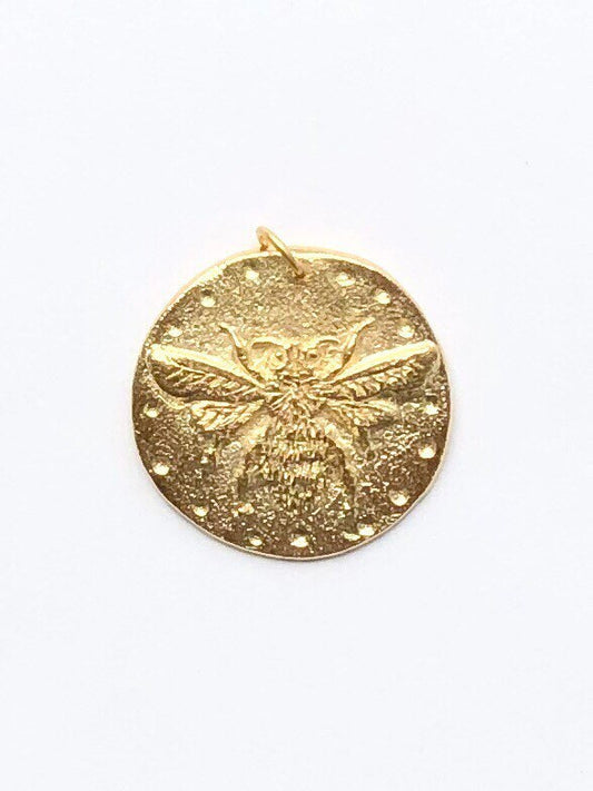 Gold Bee Coin Charm, Bumblebee, Queen Bee, Gold Charm, Honeybee, Coin Jewelry, Bee Jewelry, Bee Necklace, Bee Pendant, Large Bee Coin
