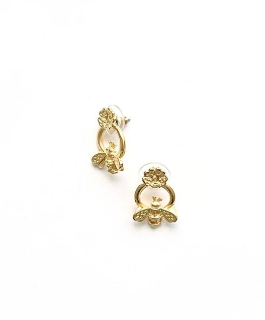 Tiny Bee Hoop Stud Earrings, Small Gold Bee Earrings, Bumble Bee Post, Garden Earrings, Bee Earrings, Queen Bee Jewelry, Tiny Bee Jewelry