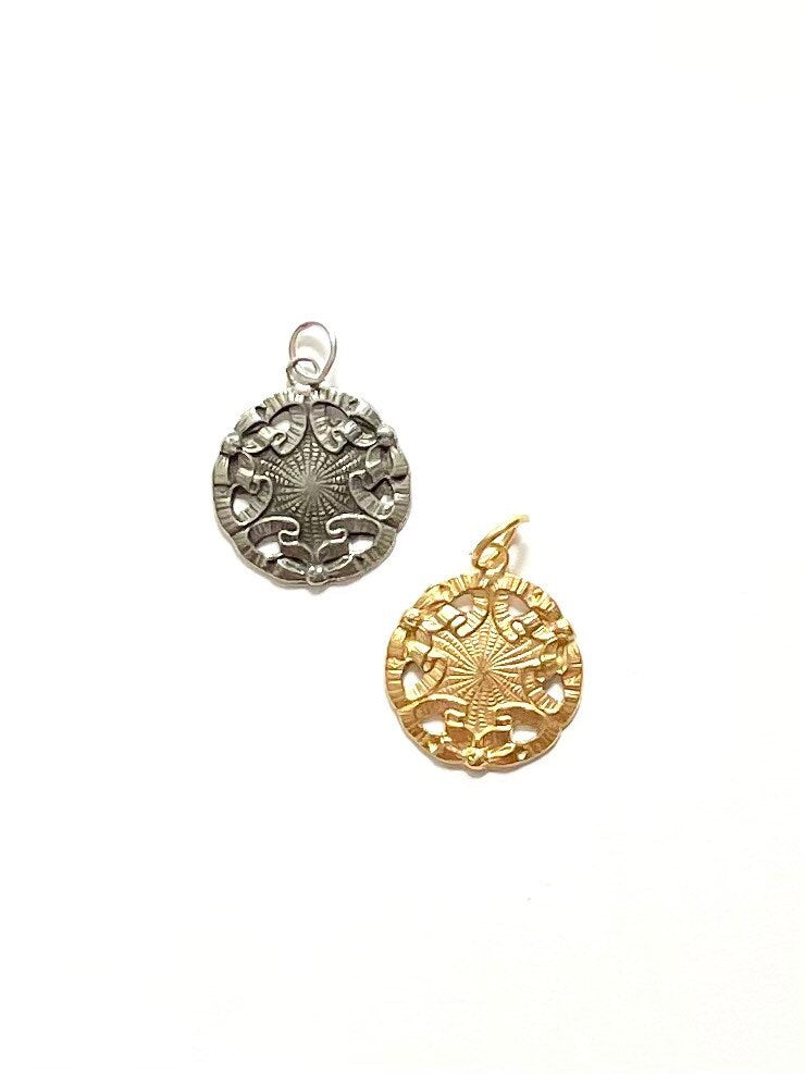 Gold Charm, Lace Edge Pendant, Silver Charm, Earring Drop, Gold Pendant, Silver Pendant