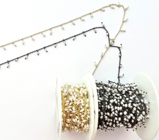 Pearl Chain, Drop Pearl Chain, Pearl/Gold Chain, Pearl/Black Chain, Delicate Pearl Chain, White Pearl Chain, Dangle Pearl Chain