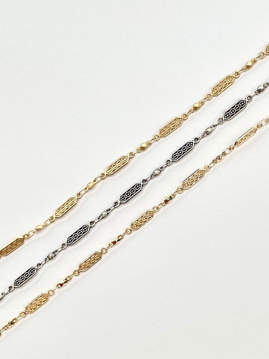 Tribal Filigree Chain, Plated Brass Chain, Silver Plated Brass Chain, Gold Plated Brass Chain, Silver Plated Chain, Gold Plated Chain
