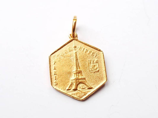 Gold Eiffel Tower Charm, Parisian Charm, Coin Jewelry, Paris Necklace, French Coin, Coin Charm, Eiffel Tower, French Jewelry, Paris Charm