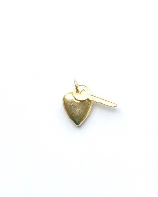 Tiny Key Charm, Gold Key, Tiny Heart Charm, Charm Bracelet, Key Charm, Gold Heart Charm, Vintage Key, Vintage Charm, Lock and Key, Cute Key