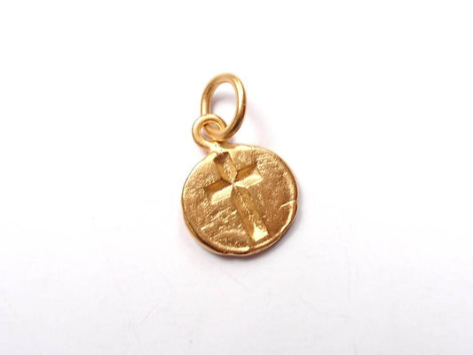 Small Gold Cross Coin Charm, Gold Charm, Gold Cross, Rosary Charm, Christian Necklace, Religious Jewelry, Christian Jewelry, Catholic Charm