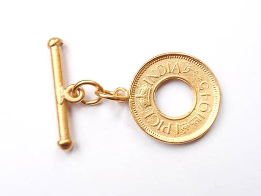 Gold Coin Clasp, Pewter Toggle, Gold Toggle Clasp, Pewter Clasp, Vintage Clasp, Vintage Toggle, Steampunk Clasp, Vintage Component, India