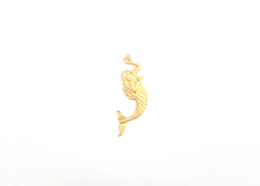 Gold Little Mermaid Pendant, Large Mermaid Charm, Ariel Necklace, Ocean Creature Jewelry, Mermaid Necklace, Gold Mermaid, Mermaid Charm
