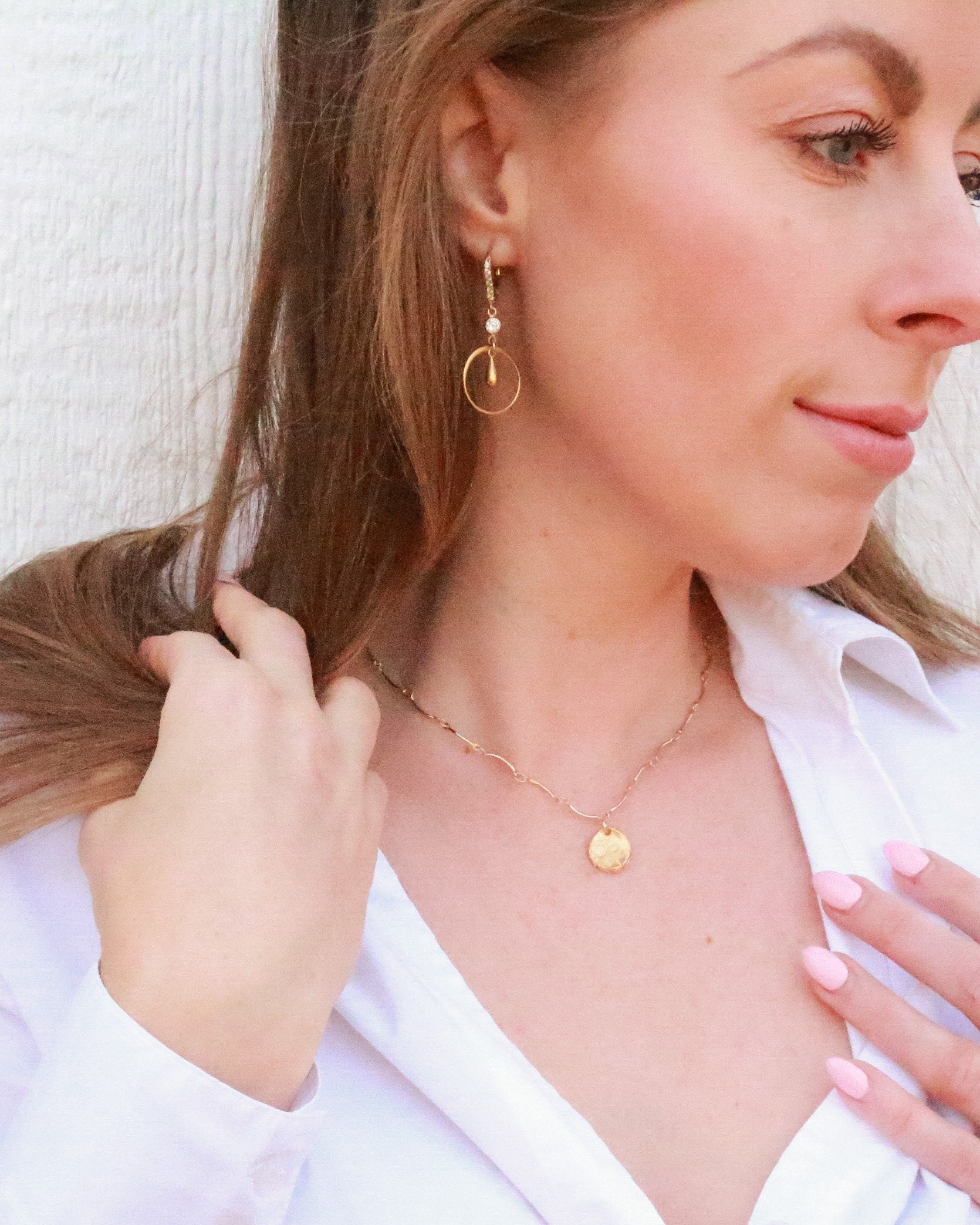 The Fleur Coin Necklace - Gold Floral Coin Chain Necklace, Pressed Flower Pendant, Pressed Flower Charm, Flower Necklace, Gold Flower Charm