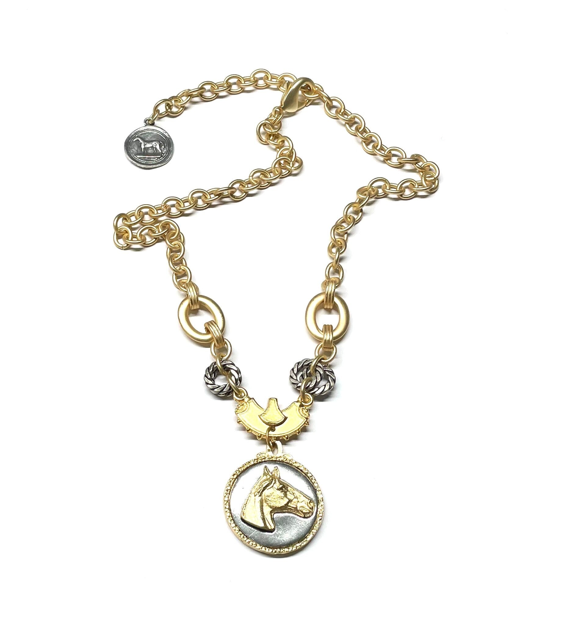 Horse Necklace, Equestrian Jewelry, Mixed Metal Necklace, Horse Pendant, Horse Charm