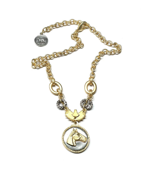 Horse Necklace, Equestrian Jewelry, Mixed Metal Necklace, Horse Pendant, Horse Charm
