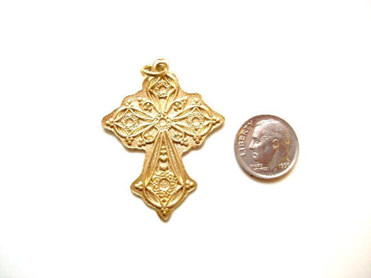 Gold Ornate Cross Charm, Britannium Charm, Gold Cross, Gold Charm, Silver Pendant, Silver Charm, Ornate Cross, Crucifix, Religious Charm